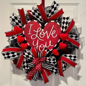 Red and Black Valentines Heart Wreath